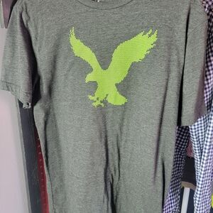 American Eagle Outfitters Gray Tee with Neon Green Logo